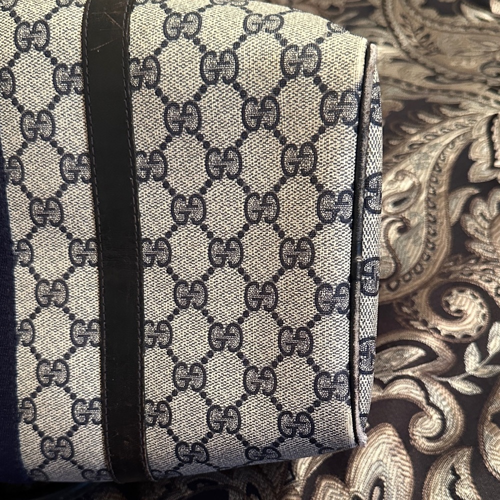 Gucci Beige Monogram Tote with Red and Navy Stripe - Picture 6 of 12